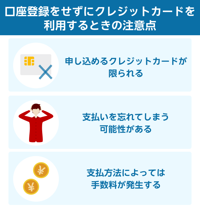 口座登録をせずにクレジットカードを
利用するときの注意点