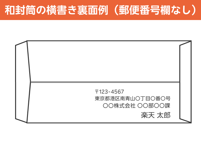 和封筒の横書き裏面例(郵便番号欄なし)