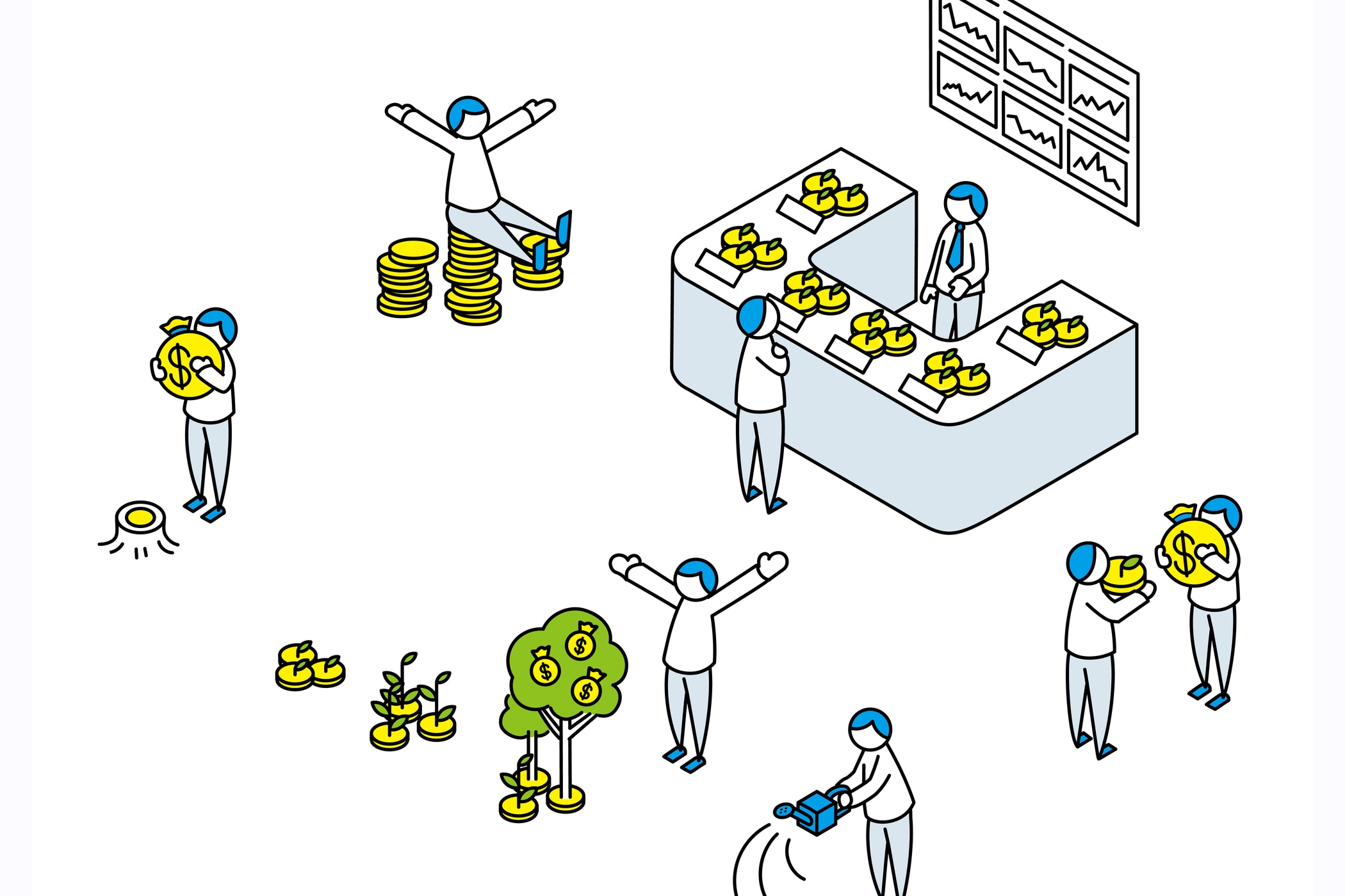 株式取引のアイソメトリック図
