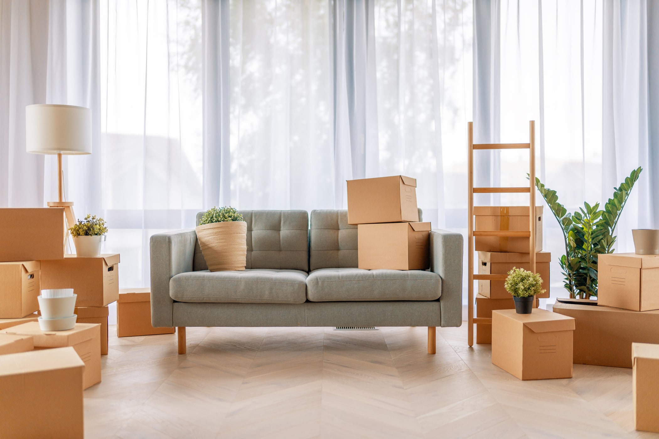 引越し準備中のリビングの様子